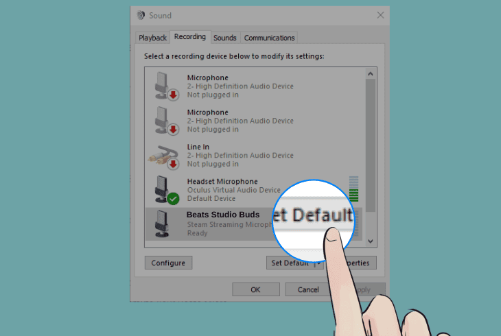 set buds mic as “default”