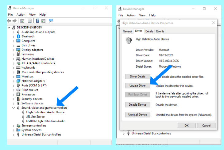 update audio drivers on windows os
