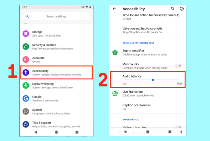 adjust audio balance on android