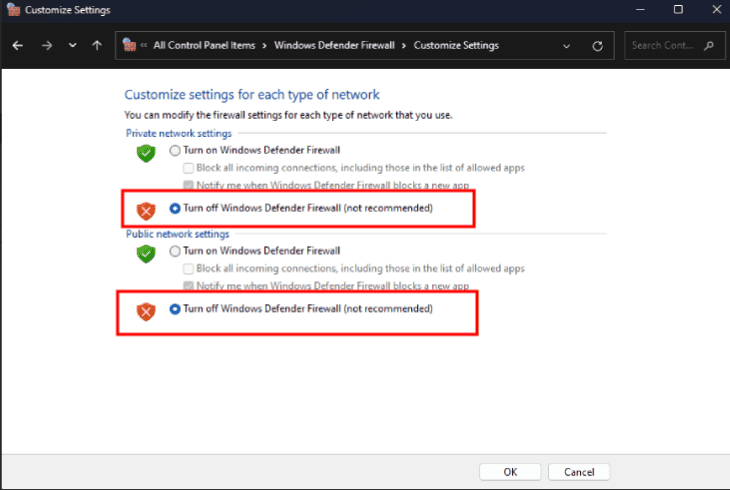temporarily disable your firewall