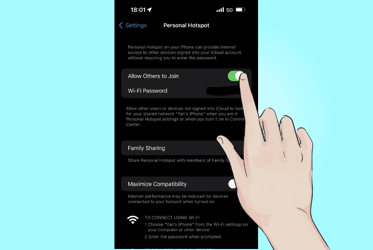 set up mobile hotspot on ios