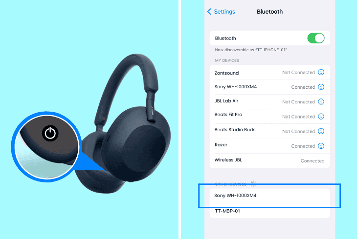 how to connect sony xm5 to iphone